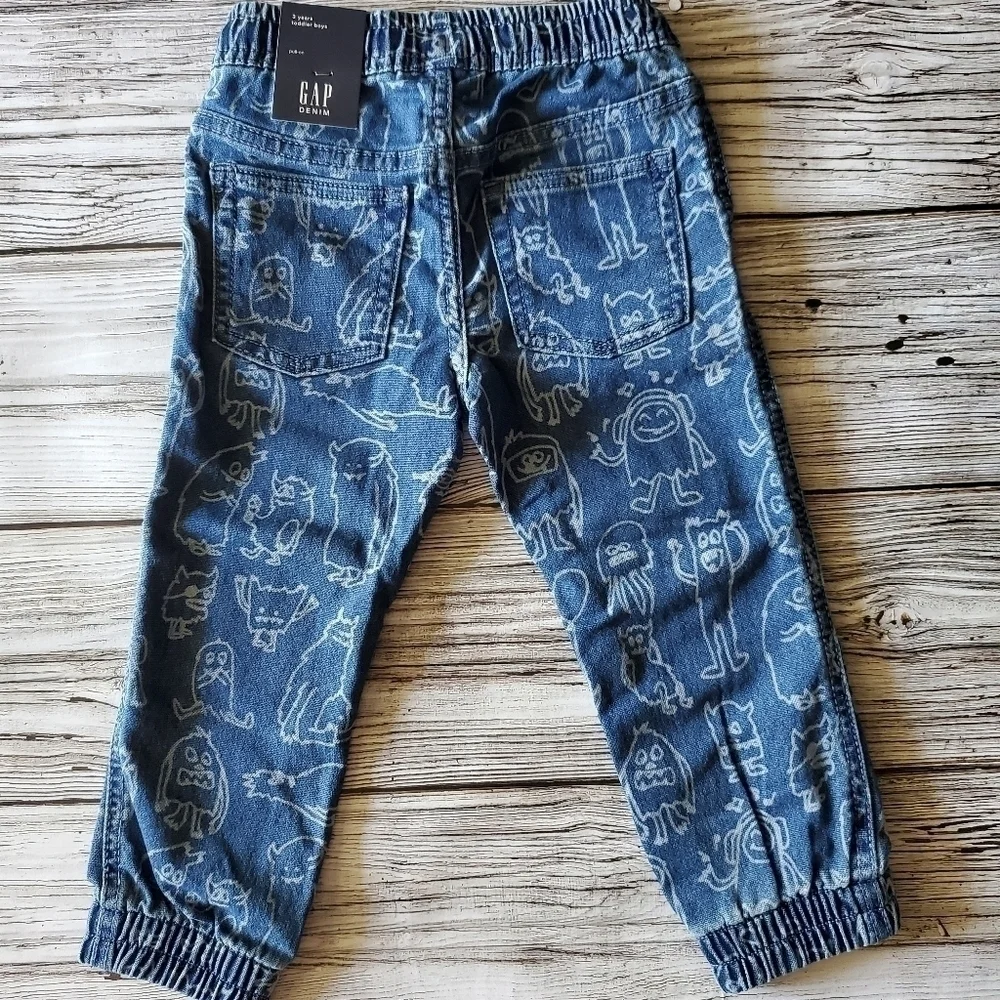GAP Monster Print Denim Joggers NWT